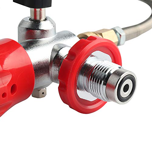 IORMAN 300bar / 4500psi PCP Paintball Fill Station, G 5/8 Male Thread, 8mm Quick Disconnet Adapter, DIN Type Valve Gauge & Hose Charging System (Red) - Thumbnail 5