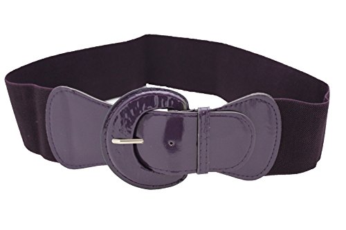 TFJ Women Fashion Elastic Belt Hip High Waist Faux Leather M L XL Dark Purple