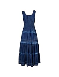 Maxi vestido de mujer con cuello redondo, sin mangas, bordado, bohemio, plisado, con volantes