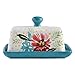 Wisenvoy Butter Dish Ceramic Butter Dish with Lid Butter Keeper Butter Dish with Lid for Countertop Flower Butter Crock
