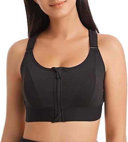 newlashua Women's High Impact Sports Bra Zipper Front Full-Support Wirefree Bras