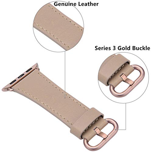 Compatible iWatch Band 38mm 40mm - JFdragon Women Light tan Genuine Leather Replacement Wrist Strap Compatible iWatch Series 4 Gold Aluminum(40mm) and Series 3 Gold Aluminum(38mm) - Thumbnail 2