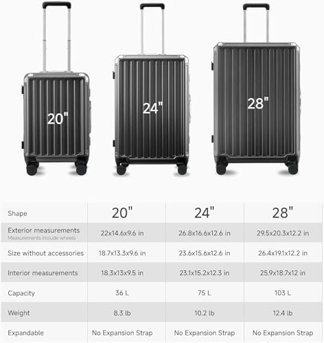 LUGGEX Suitcase Trolleys Aluminium Frame, Small Suitcase without Zip, Sturdy Hard Case Travel Suitcase Made of Polycarbonate with 4 Wheels, TSA Lock (Black, 55.8 x 37 x 24 cm, 36 L)