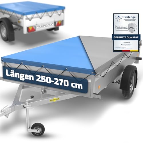 Tarpofix® Anhängerplane 258 x 136 cm mit Planenseil | Anhänger Plane flach aus PVC | Humbaur Plane verstärkt für 1300 kg PKW Anhänger | Anhänger Zubeh