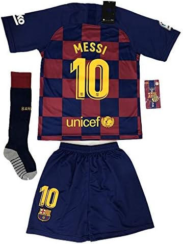 2019/2020 Season Messi 10# Barcelona Home Kids Socce Jersey Matching Shorts,Socks,Keychain