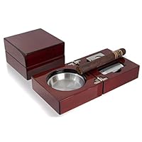 Mantello Cherry Wood Folding Cigar Ashtray Set with Jet Torch Cigar Lighter and Cigar Cutter