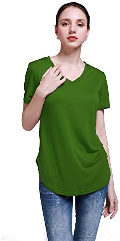 JISON Women's Casual Short Sleeve V-Neck Loose Tunic T-Shirt Blouse Tops