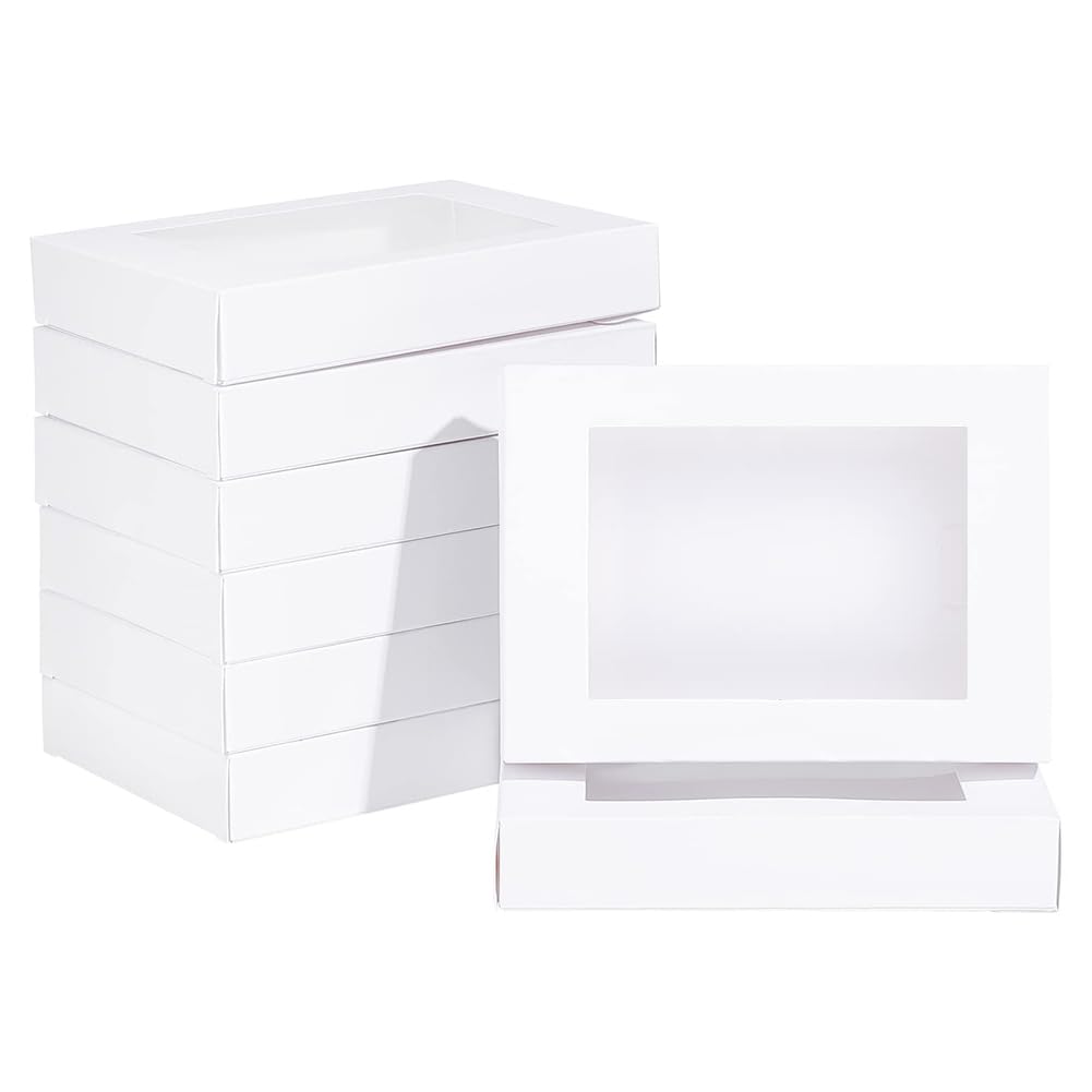 BENECREAT 24Packs 14.4x10.35x2.4cm Clear PVC Rectangle Window Gift Boxes, White Kraft Paper Present Boxes for Wedding Gift, Chocolates, Cookies and Other Small Crafts