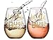 Amallino - Custom Red Wine Glass - Wine a Little, Laugh a Lot - Gold, 20- Ounce, Stemless Glasses, Fun and Personalized Gift Box, Set of 2