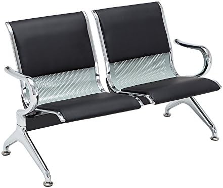 Sliverylake Station Bank Salon Airport Reception Steel Waiting Chair Room Bench 2-Seat with PU Cushion