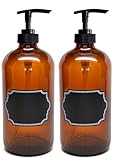 2 Pack Firefly Craft Amber PLASTIC Pump Bottles with Chalkboard Labels, 16 ounces each