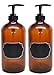 Firefly Craft 2 Pack Amber Glass Pump Bottle with Chalkboard Labels, 16 Ounces Each