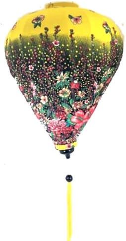 Vietnamese Oriental Floral Silk Bamboo Handcrafted Lantern Lamp Chinese 53Cm Yellow