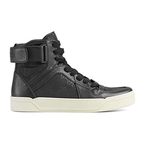 Gucci Men's Black Nylon Leather GG Guccissima High Top Sneakers Shoes, Black, US 10.5 9.5