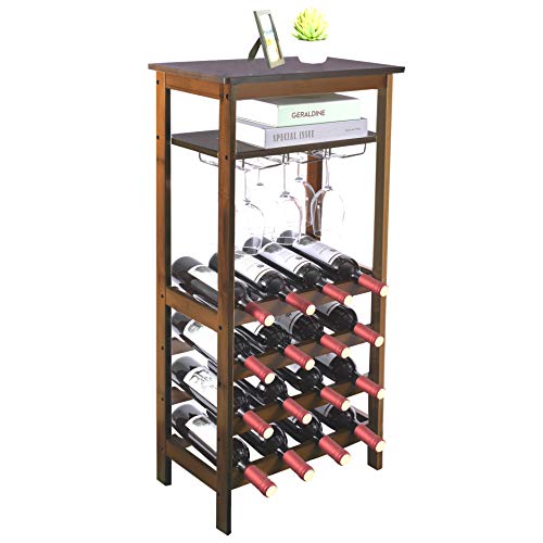 URFORESTIC Bamboo Wine Rack Free Standing Wine Holder Display Shelves with Glass Holder Rack, 16 Bottles Stackable Capacity for Home Kitchen (Retro...) - Thumbnail 7