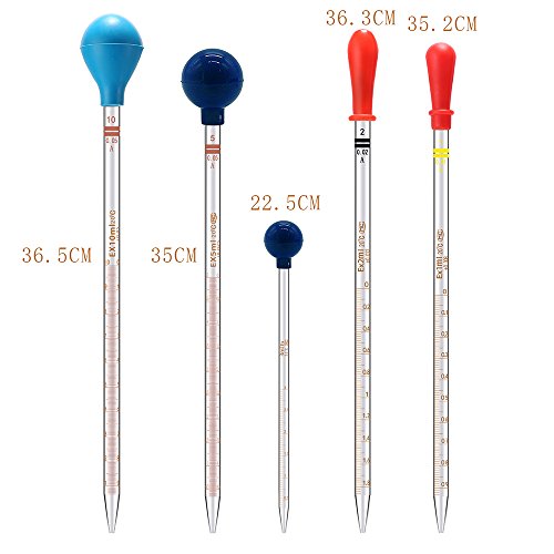 Thick Glass Graduated Dropper Pipettes with Caps Set of 5(1ml 2ml 3ml 5ml 10ml)