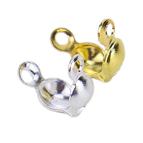 Monrocco 600pcs Metal Open Bead Tips Knot Covers for Jewelry Making, Gold & Silver, Diameter: 4mm