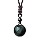 OK-STORE Natural Black Obsidian Rainbow Eyes Stone Necklace Pendant, 16mm Obsidian Bead with Woven Cotton Cord, Talisman Dedication of Wellness and Wealth