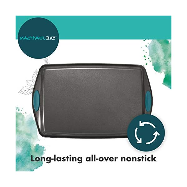 Rachael Ray Bakeware Nonstick Cookie Pan Set, 3Piece, Gray with Agave