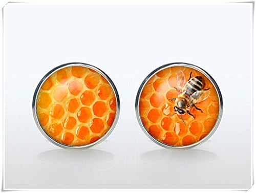 cufflinks-Honey cufflinks Silver plated Bee cuff links Accessories for men and women jewelry Honey comb orange