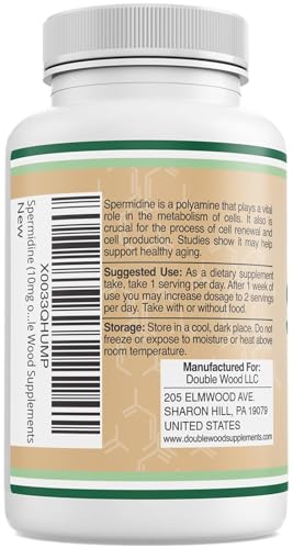 Spermidine Supplement (10mg of 99% Spermidine 3HCL - Third Party Tested) 120 Capsules - Over 100x More Potent Than Wheat Germ Extract for Cell Membrane, Telomere Health and Aging by Double Wood