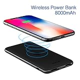 iWALK Qi Wireless Charger Dual USB Power Bank 8000mAh Slim Portable Charging Pad External Battery Pack Compatible with iPhoneXS/X/8/8 Plus,Samsung Galaxy S9/S8/S7/Note8 All Mobile Phone Qi-Enabled