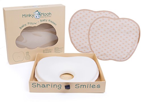 Baby Pillow Set to Prevent Flat Head - 2 Organic Cotton Covers | Reduces Plagiocephaly + Supports Newborn Natural Head Shape â€¦