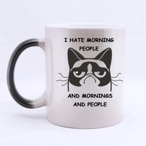 Funny Cat I HATE MORNING PEOPLE AND MORNINGS AND PEOPLE Heat Color Changing Mug Magic Coffee Mug Ceramic/11 Oz Morphing Mug - Best Gift For Birthday,Christmas And New Year