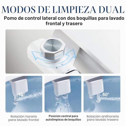 Non-Electric Toilet Bidet Sprayer with Retractable and Self-Cleaning Dual Nozzle, Portable Cold Water Bidet with Pressure Control, Front and Rear Cleaning (TT17NA)
