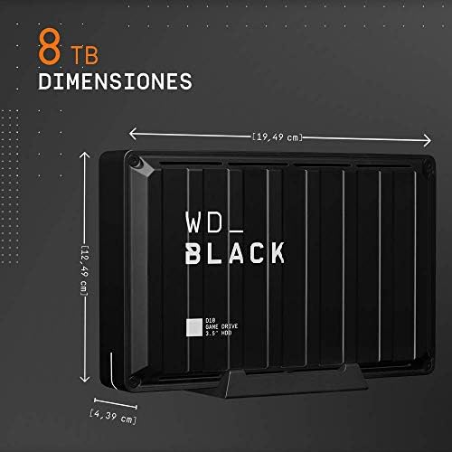 WD_BLACK D10 8 TB Game Drive HDD 3.5", Disco Duro Externo, USB 3.2 Gen 1, hasta 250 MB/s, Memoria para juegos