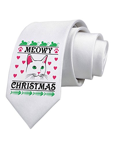 TooLoud Meowy Christmas Cat Printed White Neck Tie