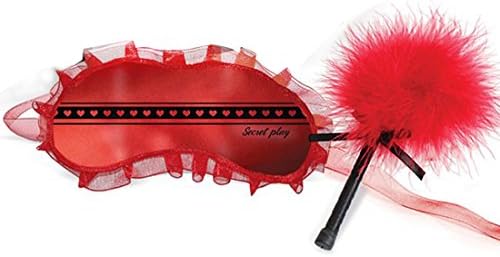 Caresses kit - Feather tickler and blindfold, red satin