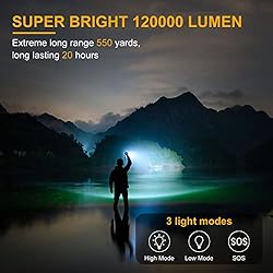 YIERBLUE Rechargeable Spotlight Flashlight 120000