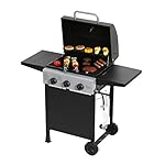 Master Cook Smart Space Living 30,000 BTU 3 Burner Propane Gas Grill for BBQ with Two Foldable Shelves, Wheels Portable