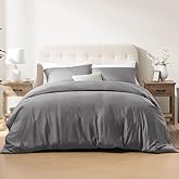 ACCURATEX Cooling Duvet Cover Set Queen Size - 100% Rayon Derived from Bamboo, Soft Cool Bedding Set with Zipper Clousure, Includes 1 Duvet Cover 90x90 Inches & 2 Silky Pillow Cases 20x30 Inches, Grey