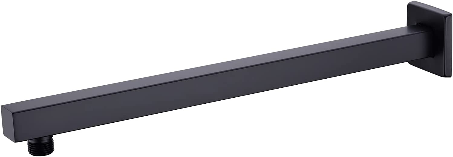 VIGIME 16 Inch Shower Arm, Rain Shower Head Extension Extender with Flange and Teflon Tape, Made of Thicken Stainless Steel for Bathroom Rainfall Showerhead (Matte Black)