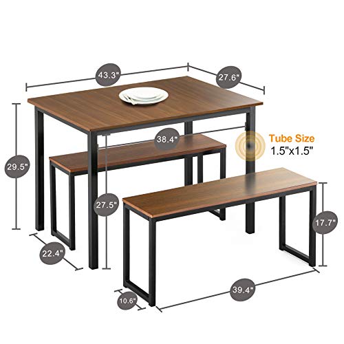 Homury Modern Studio Soho Dining Table with Two Benches 3 Piece Set,Brown Homury Modern Studio Soho Dining Table with Two Benches 3 Piece Set,Brown