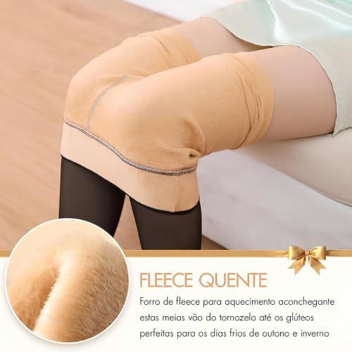 Meia Calça Térmica Forrada Peluciada Tamanho Único (36 Ao 44) Translúcida Veludo Interno -Resistente Forrada Para Frio Extremo Inverno Feminina Casual Confortável Premium
