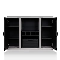 ioHOMES Cato Industrial Two-Tone Buffet with Open Shelf, Wine Bottle Holder, Slatted Drawer and Cabinets, Black and Cement