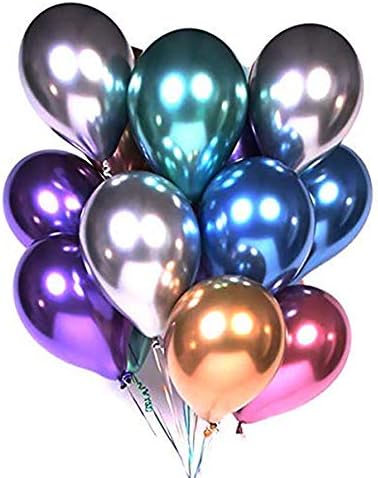JWTOYZ Metallic Balloons, 6 Colors 50Pcs 12" Chrome Balloons Party Balloons for Wedding Birthdays Baby Shower Party Decorations
