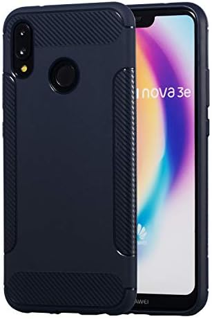 Compatible for Huawei P20 Lite Case + Glass Screen Protector,MEECase Premium Flexible [Shock Absorption] Fiber TPU Bumper Cushion Protective Cases for Huawei P20 Lite/Huawei Nova 3E - Blue