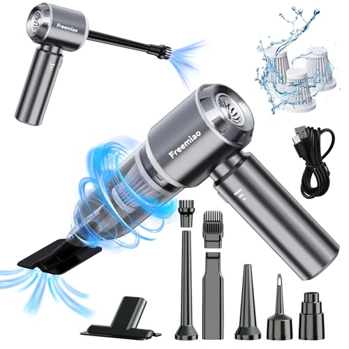 Freemiao Cordless Car Vacuum Cleaner 5-in-1 Handheld Mini Computer Vacuums 23000Pa Powerful Suction/Blowing/Inflation/Dust Removal HEPA Filter Rechargable Portable for Car, Pet Hair, Keyboard, Home