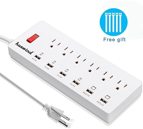 USB Power Strip Surge Protector PowerPort Strip with 6 AC Outlets, 6-Port USB Charger with (5V.1.0A-2.4A) 5.5ft Cord for iPhone, iPad, Samsung Galaxy S6/S6 edge, HTC M9, Motorola, LG