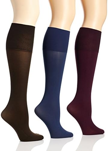 Sunny Socks Women's Queen Opaque Graduated Compression Wide Band Trouser Knee High Socks -3 Pack, Assorted, Plus Size