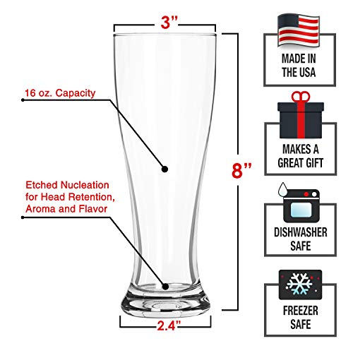 USA Made Nucleated Pilsner Glasses Etched Beer Glass for Better Head