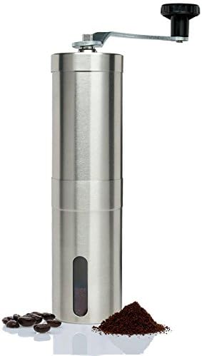 Manual Coffee Grinder,Brushed Stainless Steel, Portable Coffee Grinder Hand with Adjustable Coarseness Screw for Home office Traveling By Zeekoo (Silver)