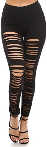 Staand Apparel Women's Cutout Leggings Ripped Skinny Yoga Workout Pants Leggings(MP6212) (Small, Black)