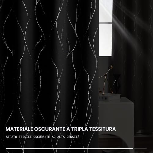 Set di 2 tende per occhielli, per Halloween, 140 x 245 cm, per camera da letto, oscuranti, isolanti termici, anti freddi, con occhielli, stampate, linee e punti, colore: argento