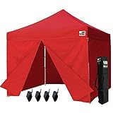 Eurmax 10 X 10 Ez Pop up Canopy Gazebo Commercial Tent with 4 Zippered Side Walls and Carry Bag, Red
