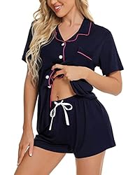 SWOMOG Womens Pajamas Set Short Sleeve Sleepwear